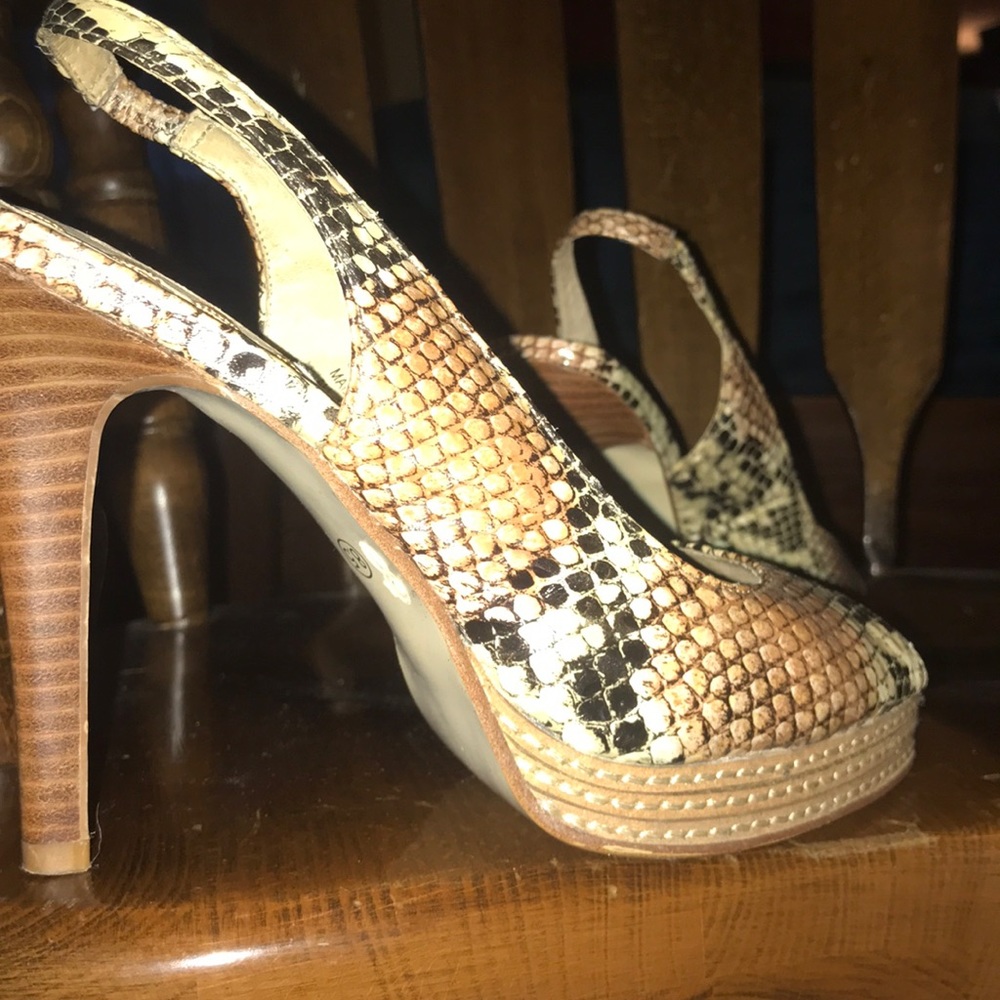 Heels by two lips, Rigby: snake print